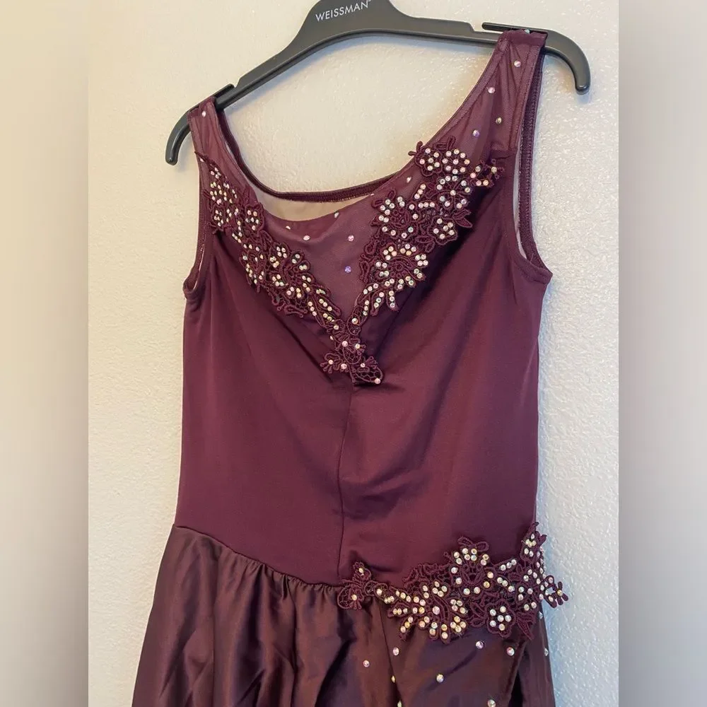 WEISSMAN Dance burgundy purple Costume dress Chasing Cars 13094 solo MA adult